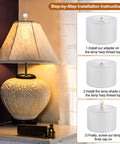 Lamp with Pink Glass Flower Ball Lamp Finial Cap 1/4-27 Thread, 2 Pack for Lampshade Harp Tops shown installed and step-by-step instructions.