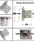 Brushed Nickel Cabinet Hinges Self Closing Half Inch Overlay Flush Mount For Kitchen Cabinets Doors with dimensions