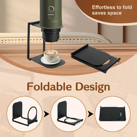 Compact Portable Coffee Maker Stand With Foldable Base For Nano Espresso Machines on table showing folding mechanism.