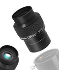 Close-up of Two Inch 15mm Ultra Wide 80 Degree Eyepiece With Fully Multi Coated Optics for Astronomy and Stargazing shown from side angle.