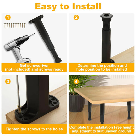 Installation steps for Heavy Duty Bed Support Legs 8 Pack Adjustable Height Center Supports for King Queen Bed Frame.