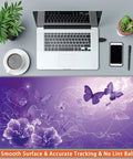 Desk Pad Protector For Office And Home All Day Non Slip Mouse Pad 23.6 By 11.8 Inches Purple Butterfly Desk Mat With Durable Stitched Edges