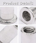 Close-up details of 100 Piece M6 Flat Head Threaded Aluminum Rivet Nut Blind Insert Nut Set With Tool For Easy Installation