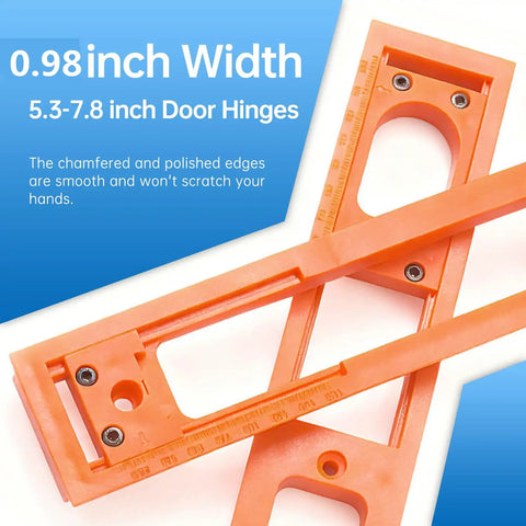 Universal Concealed Door Hinge Installation Kit With Guide Template Jig For Cabinets showing 0.98 inch width orange jig for precise hinge routing.