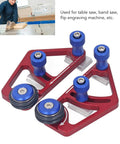 Rugged Woodworking Bearing Feeder Set with Sliding Blocks Table Saw Feed Guide Roller Featherboard with red and blue components.