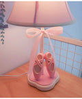Pink Dancing Shoes Table Lamp For Girls Room, 14 Inch Tall Bedside Light With Fabric Stitch Shade, E26 LED Bulb Included, Push Button On Off