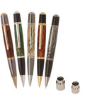 Gatsby Grande Twist Ballpoint Pen Kit Starter Pack For Woodturning, Five Pen Kits with Hardware and Bushing, Lathe Required, Gold Finish