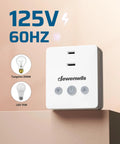 Smooth Operator Wireless Dimmer Plug For Home Lighting mounted on a wall, showing buttons for LED and incandescent use.