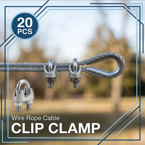 20 Pcs One Eighth Inch Wire Rope Clamp Clips Heavy Duty Workhorse M3 Galvanized Cable Clamps on wire loop