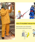 Pro-Grade High Voltage Insulated Rescue Hook use with fiberglass handle for electricians and power workers in action