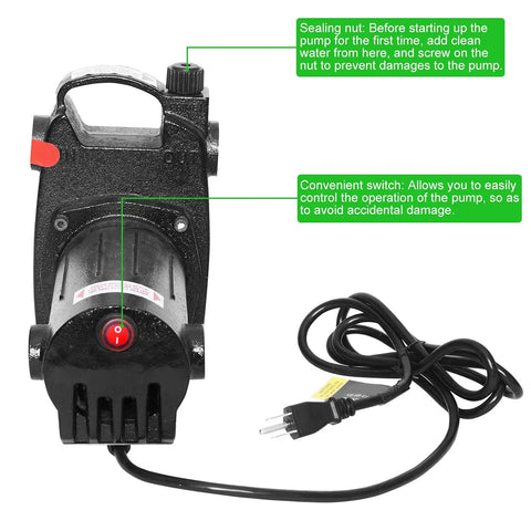 Beefy Heavy Duty Transfer Pump 115V 1/2 HP Delivers 1500 GPH High Pressure Water Transfer With Suction Strainer, front view
