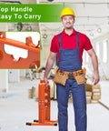 Worker with Heavy-Duty Adjustable Wire Dispenser And Welded Steel Spool Rack for heavy cables, showing top handle feature.