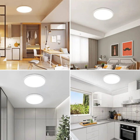 Two Pack Slim LED Flush Mount Ceiling Lights 12 Inch, 250W Equivalent, 24W Each, Adjustable 3000K 4000K 6500K in various rooms