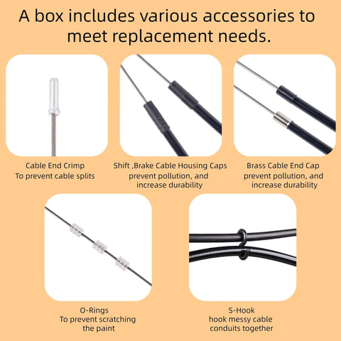 80 Piece Bike Cable End Cap Kit With Brass End Caps O Rings S Hooks And Housing Caps highlighting end clamps and accessories
