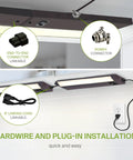 Swivel LED Under Cabinet Lights 12 Inch 5W Kit showing plug-in and hardwire installation options
