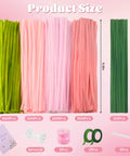 400 Pieces Pipe Cleaners Craft Set With Four Assorted Pink Fluffy Chenille Stems For DIY Flower Making Kit, Floral Wires, Stamen, Ribbon, Gardening Tape, Glue Stick, Instruction Manual, And Gift Packaging For Creative Decor, 11.8in