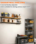 Heavy Duty Wall Mounted Lumber Storage Rack, 3 Tier Garage And Indoor Wall Shelving, Wood Organizer with tools and boxes