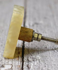 Close-up of Set Of 6 Handmade Wood Resin Cabinet Knobs Rectangular Drawer Pulls For Kitchen Wardrobe Dresser, featuring a wooden grip.