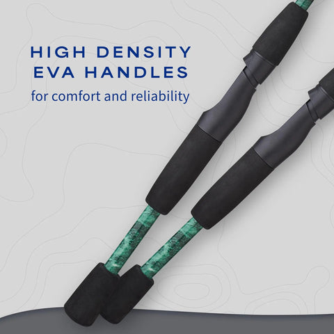 Reverb Spinning Rod And Reel Combo 5 Foot 6 Inch Two Piece Tubular Glass Rod With EVA Handle close-up showing high density handles