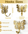 Butterfly Design Heavy Duty Wall Hooks Set For Towel Robe Coat And Keys Gold Brushed Finish 20 Lb Capacity 4 Pack sizes