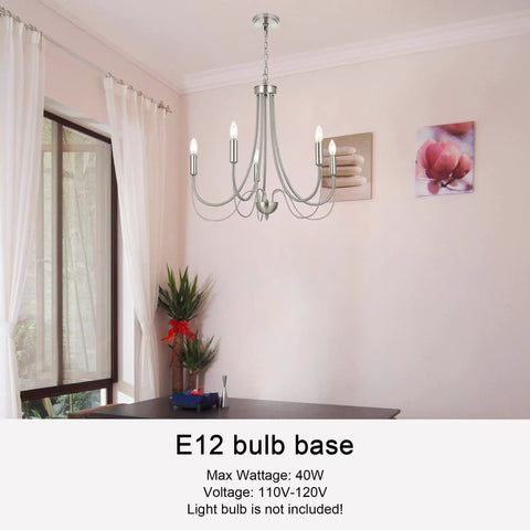 5 Light Brushed Nickel Farmhouse Chandelier Candelabra Style Modern Pendant Lighting For Living Room Kitchen Island Foyer