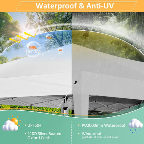 10x20 Ft Pop Up Canopy Tent With Removable Sidewalls For Parties And Events showcasing UV protection and waterproof features