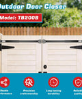 Outdoor Hydraulic Gate Closer Kit Six Pack TB200B Heavy Duty Gate Closer shown on wooden gate