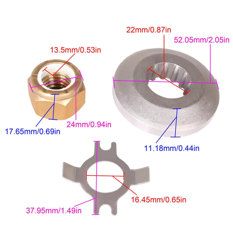 Mercury Outboard Prop Shaft Nut Kit With Thrust Washer And Tab Washer For 25 HP Through 70 HP Engines Easy Install 13 Tooth Spline