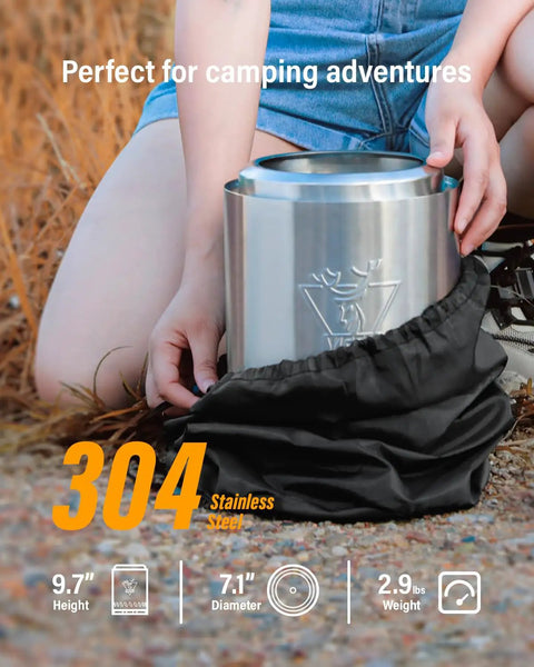 Person packing Tabletop Fire Pit With Low Smoke Design For Outdoors And Patio Burns Pellets Or Wood Portable Stove