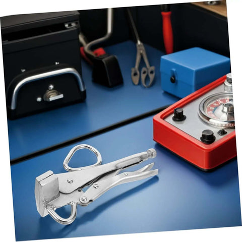 Adjustable Welding Clamp Pliers With Wide Flat Duckbill on workbench for auto body sheet metal repair and vehicle maintenance