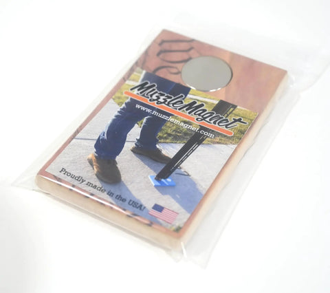 Packaging of Magnetic Foam Gun Muzzle Rest For Trap Skeet Five Stand And Sporting Clays, made in USA