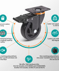 Front view of a 5-inch heavy-duty caster wheel with brake, black housing and mounting plate