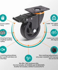 Heavy Duty 4 Inch Swivel Caster Wheels Set Of 4 With Dual Locking Brakes And Whisper Quiet Polyurethane Tires For Smooth Rolling Or Snappy Garage Hauls Up To 2200 Lbs showing a single caster with locking mechanism and dual bearings.
