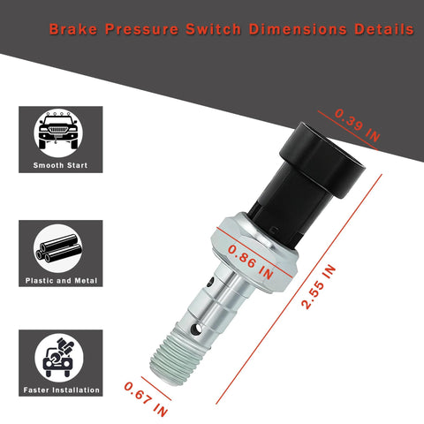 Side view brake pressure switch for Polaris vehicles, with metal threaded end and black plastic sensor housing.
