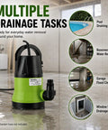 Heavy Duty Submersible Sump Pump Crafted For Rapid Pool Draining And Quick Flood Pickup in a flooded basement.