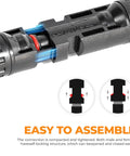 Close-up of Beefy Solar Panel Y Branch Connector 2 To 1 Splitter Cable showing assembly mechanism and locking structure