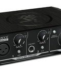 2x2 USB Audio Interface With Onyx Mic Preamps 24 Bit 192 Kilohertz Recording front view with control knobs and connections