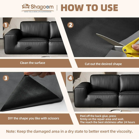 Top Shelf Leather And Vinyl Repair Kit Featuring Large Patches For Couches And Upholstery Sets, step-by-step usage guide.
