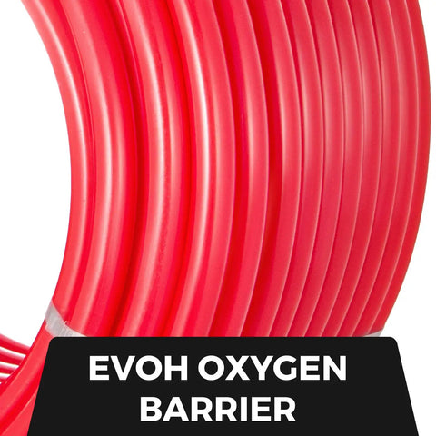 Red PEX Tubing With O2 Barrier EVOH For Radiant Floor Heating And Potable Water, Five Eighth Inch Diameter, close up view