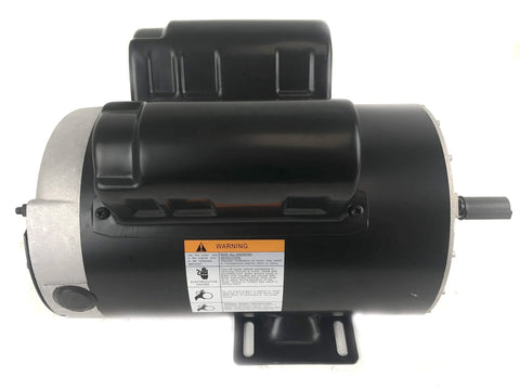 Side view: compressor-duty electric motor, 56-frame, 3.7 HP, 3450 RPM, 5/8 in shaft, black housing.