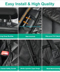 Close-up of Backseat Dog Car Seat Cover Non Slip Waterproof Pet Hair Protector features with snap buckles, anchors, and PVC backing.