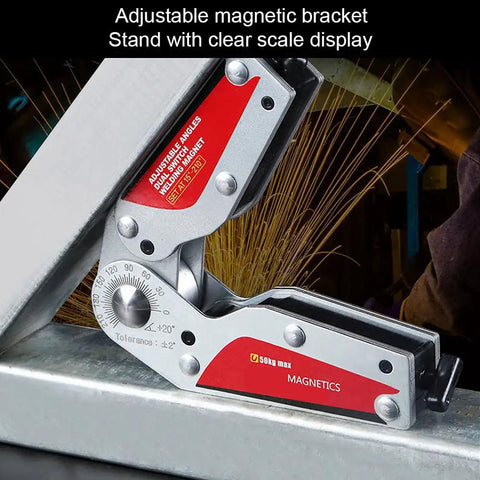 Pro Grade Adjustable Double Switch Welding Positioner With Stand And High Precision Scale For Metal Fabrication, close-up view