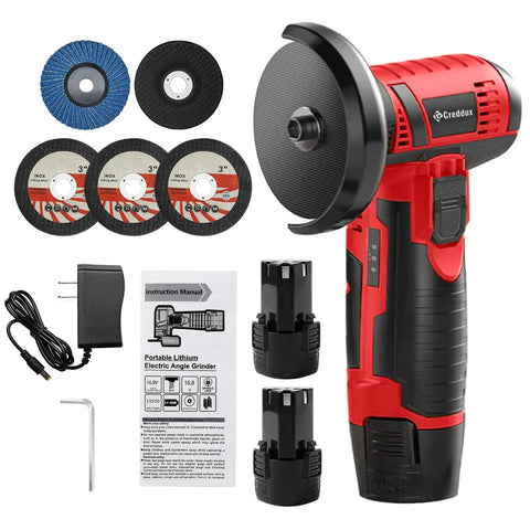 Cordless 3 Inch Mini Angle Grinder Kit With Dual 16.8V 2000mAh Batteries, 5 Grinding Wheels, Fast Charger, No Cords, And 19500 RPM Power For Cutting, Grinding And Polishing Red.