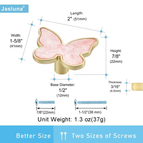 Six Pack Pink Butterfly Dresser Knobs For Bedroom Updates Sturdy Zinc Alloy Drawer Pulls, 2 inch, pearlescent pink, ideal for kids' furniture.