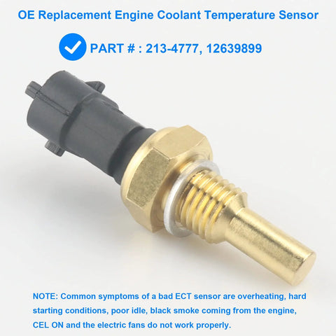 Engine coolant temperature sensor with brass threaded probe and black plastic connector