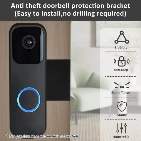 Anti Theft Video Doorbell Mount No Drill Outdoor Bracket With Screws Secure Doorbell Holder for homes and offices, shown installed