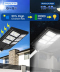 Solar Street Light Outdoor Waterproof Flood Light With 6000 Lumen 6500K LED, daytime and nighttime operation display