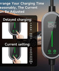 Type 2 Ev Charging Cable With Adjustable Amperage 6 To 32 Amps For Seven Point Two KW Home Wallboxes control panel showing current settings.