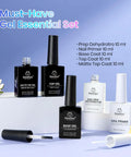 Gel Nail Prep Set With Base Coat And No Wipe Top Coat In Glossy Or Matte Finish Includes Nail Dehydrator And Primer 5 Pcs Of 10ml Each Acid Free And Hema Free Bonding Kit For Durable Chip Resistant Nails