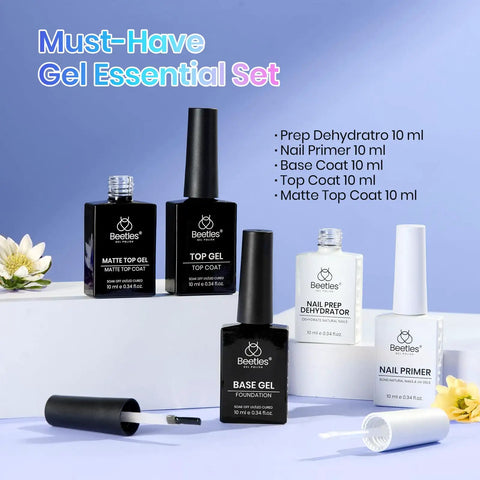 Gel Nail Prep Set With Base Coat And No Wipe Top Coat In Glossy Or Matte Finish Includes Nail Dehydrator And Primer 5 Pcs Of 10ml Each Acid Free And Hema Free Bonding Kit For Durable Chip Resistant Nails